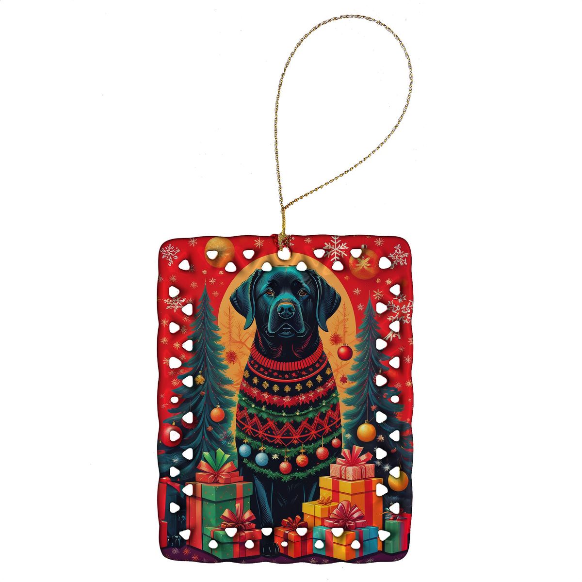 Labrador Retriever Holiday Christmas Porcelain Ornament Christmas Tree Hanging Decorations For Home Christmas Holiday, Rectangle, Gift, Multicolor_maomaolike.com