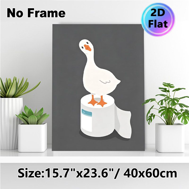 Goose On Toilet Paper Painting Poster, Cute Minimalist Whimsical White Goose Standing On Toilet Roll Poster, Adds Playful Quirky Touch, Ideal For_maomaolike.com