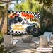 Monster Truck Birthday Party Banner - 2D Flat Polyester Backdrop With Checkered Flag Design, Wall Hanging Photo Props, Party Decor_maomaolike.com