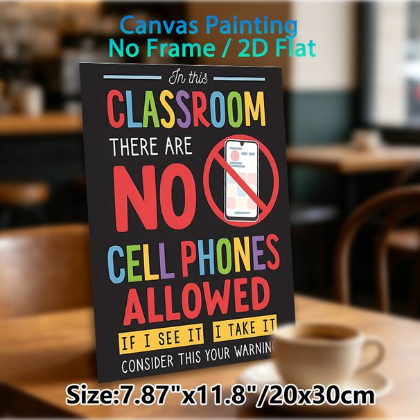 Classroom No Cell Phones Themed Painting Poster, Vibrant Bold Typographic & Graphic Poster, Clear Rule Reminder To Maintain Focused Learning_maomaolike.com