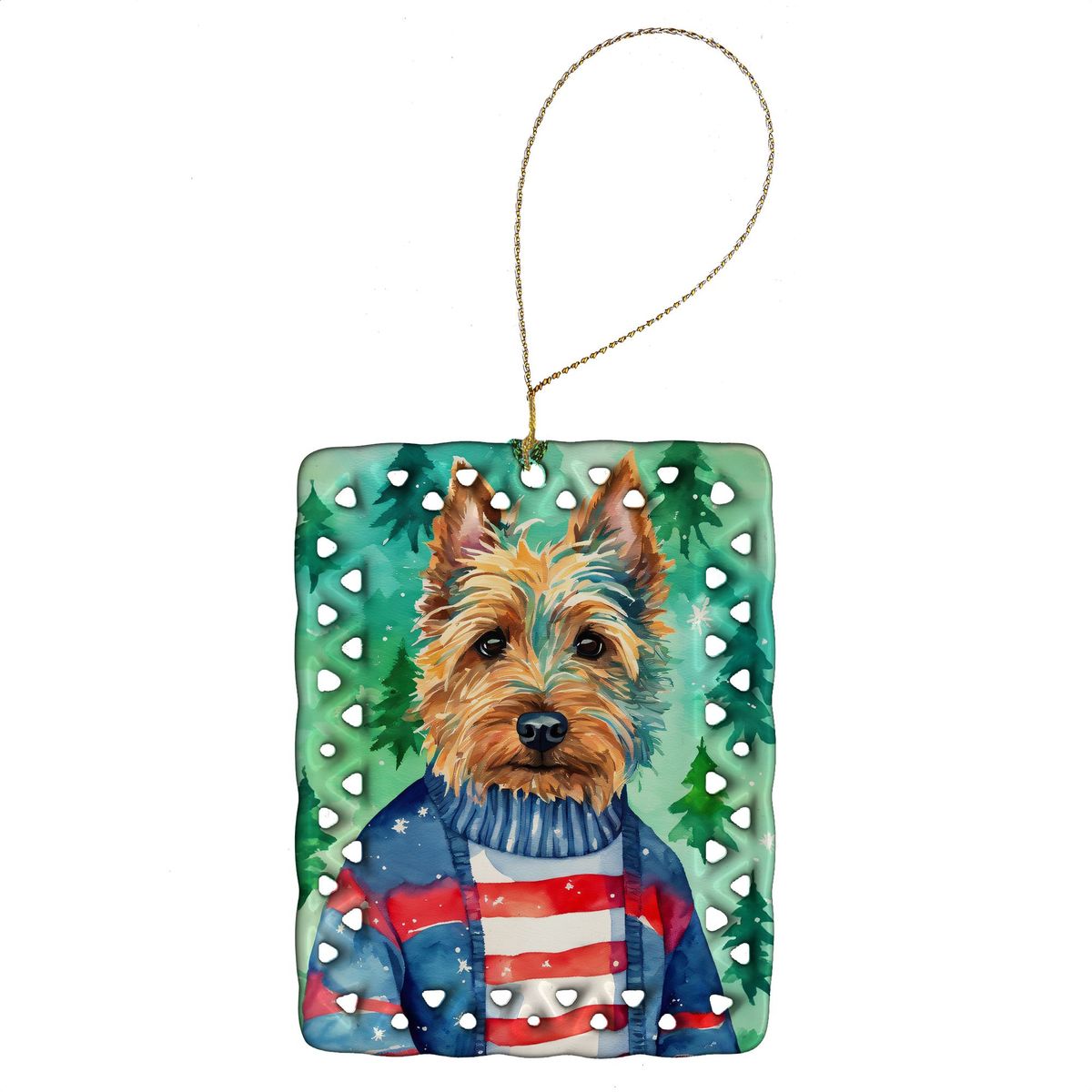 Australian Terrier Christmas Porcelain Ornament Christmas Tree Hanging Decorations For Home Christmas Holiday, Rectangle, Gift, Multicolor_maomaolike.com