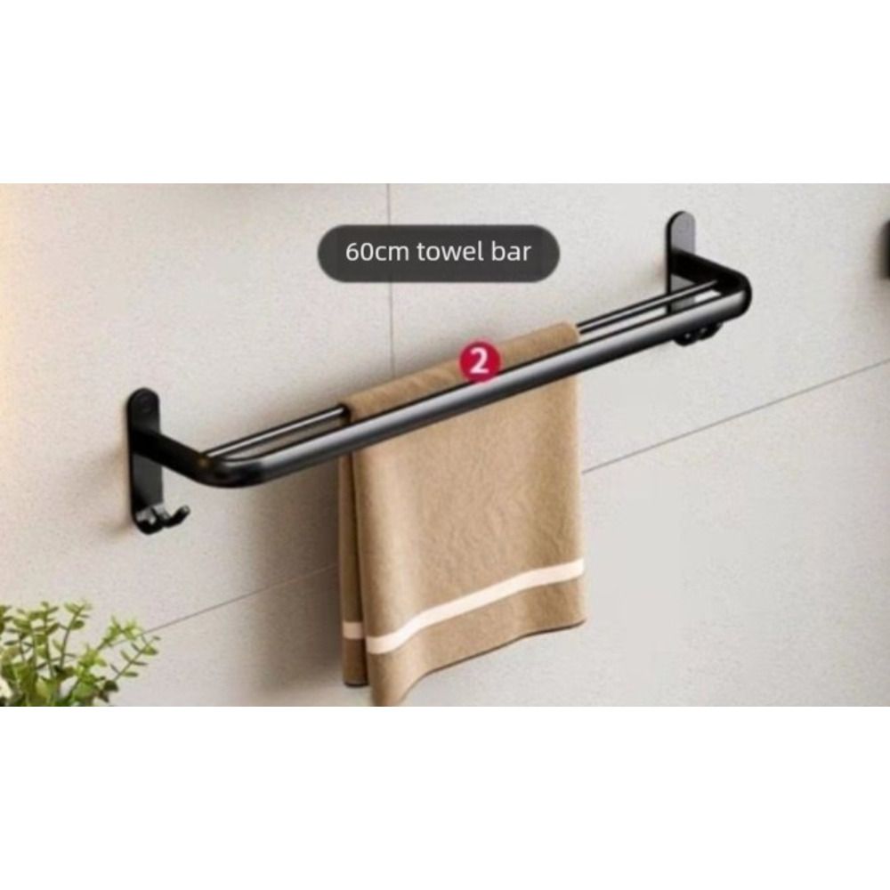 Hole-Free Towel Rack Dual-Use Space Aluminum Material Bathroom Storage Rack Towel Hanger Foldable Thickened Bath Towel Rack_maomaolike.com