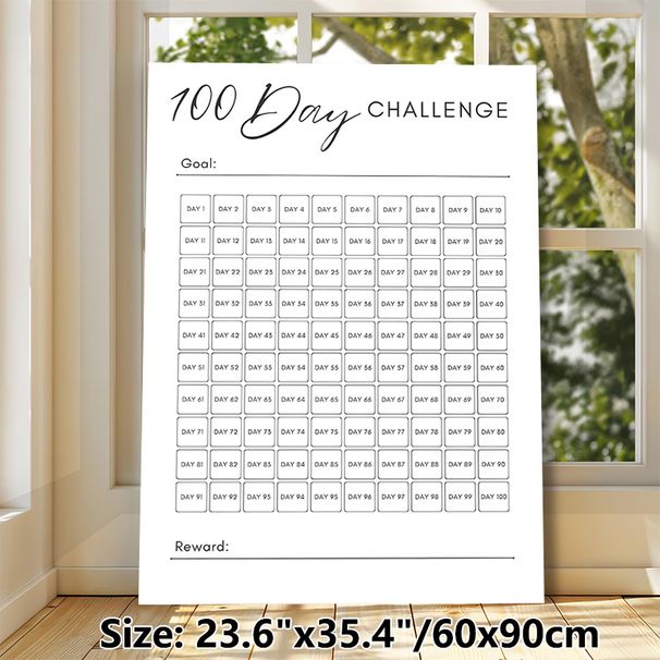 100 Day Challenge Painting Poster, Minimalist Clean-line Poster, Functional Tracking Chart With Goal And Reward Sections To Monitor Daily Progress_maomaolike.com