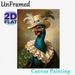 Anthropomorphic Peacock Painting Poster, Rich-hued Realistic Oil-style Poster, Elegant Peacock With Pearl-trimmed Hat & Ruffled Collar, Sophisticated_maomaolike.com
