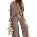 Women's Clothing V neck bat sleeve top casual pants set_maomaolike.com