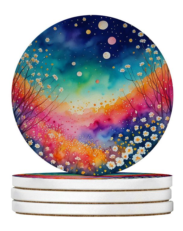 Colorful Gypsophila Large Sandstone Coasters Pack Of 4 Absorbent Round Coasters Decor Gifts For Men Or Women, 4 In, Multicolor_maomaolike.com