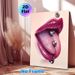 Pierced Lips & Tongue Painting Poster, Glossy Realistic Vibrant Lips With Metallic Piercings Poster, Eye-catching Edgy Decor Idea For Bedroom, Studio_maomaolike.com