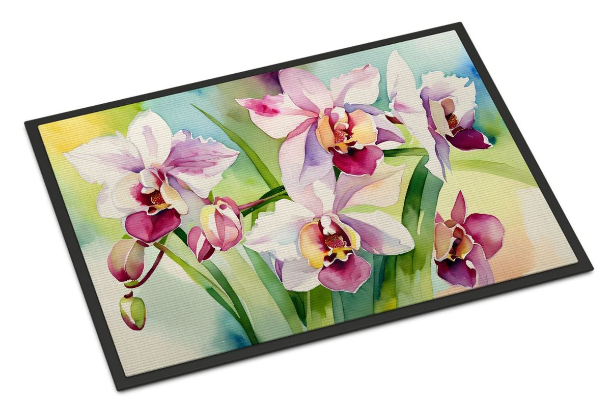 Orchids In Watercolor Doormat Front Door Mat Indoor Outdoor Rugs For Entryway, Non Slip Washable Low Pile, 24H X 36W_maomaolike.com
