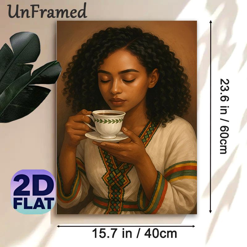 African Woman & Coffee Painting Poster, Warm-toned Realistic Portrait Poster, Cultural Calming Artwork Suitable For Living Room, Café And Cozy Indoor_maomaolike.com