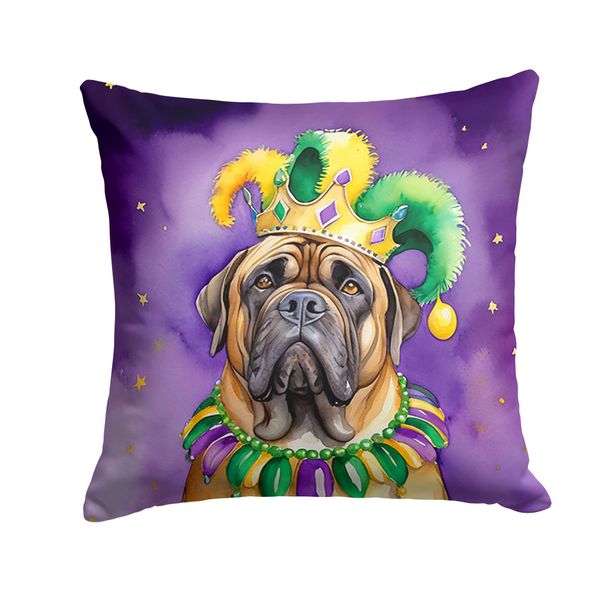 Mastiff King Of Mardi Gras Throw Pillow Machine Washable, Indoor Outdoor Decorative Pillow For Couch, Bed Or Patio, 14Hx14W_maomaolike.com