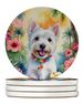Westie Luau Large Sandstone Coasters Pack Of 4 Absorbent Round Coasters Decor Gifts For Men Or Women, 4 In, Multicolor_maomaolike.com