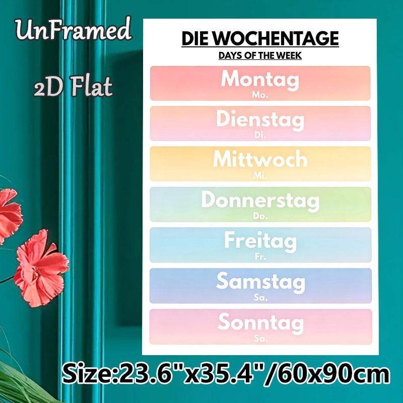 German Days Of The Week Painting Poster, Soft Gradient Color Block Poster, Clear Bilingual Layout To Learn German Weekdays, Suitable For Study Rooms_maomaolike.com