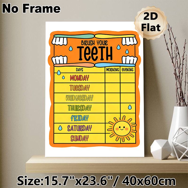 Teeth Brushing Chart Painting Poster, Vibrant Cartoon-style Poster, Weekly Oral Care Tracker To Develop Consistent Brushing Habits, Ideal For Bathroom_maomaolike.com