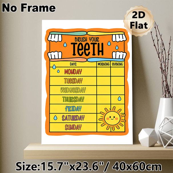 Teeth Brushing Chart Painting Poster, Vibrant Cartoon-style Poster, Weekly Oral Care Tracker To Develop Consistent Brushing Habits, Ideal For Bathroom_maomaolike.com