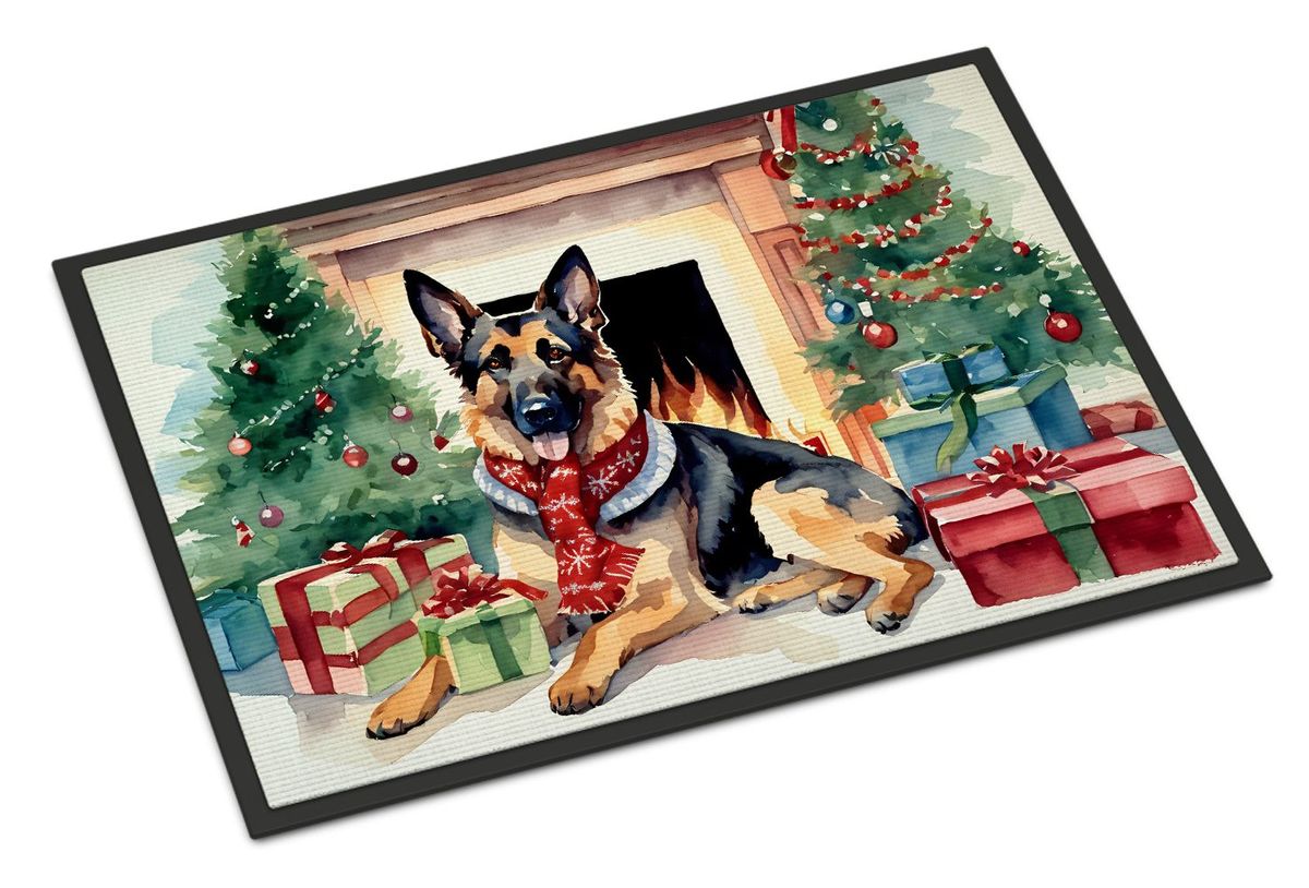 German Shepherd Cozy Christmas Doormat Front Door Mat Indoor Outdoor Rugs For Entryway, Non Slip Washable Low Pile, 24H X 36W_maomaolike.com