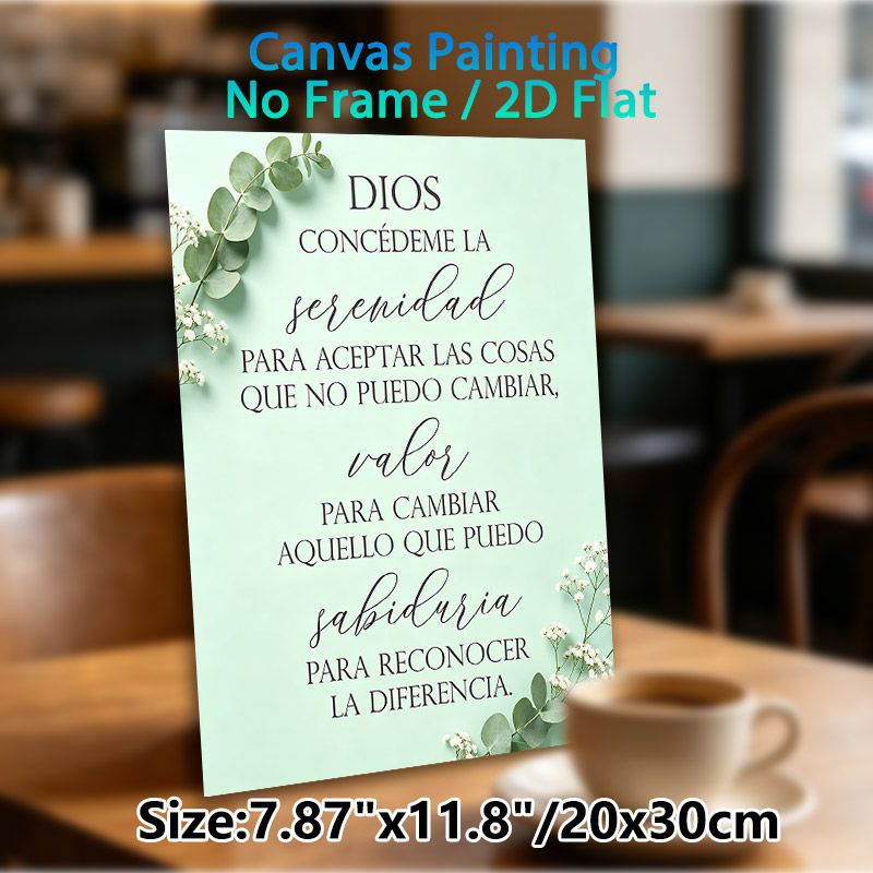 Spanish Serenity Prayer Painting Poster, Elegant Mixed-font Mint Green Floral Decor Poster, Calming Inspirational Quote Art, Suitable For Living Room_maomaolike.com
