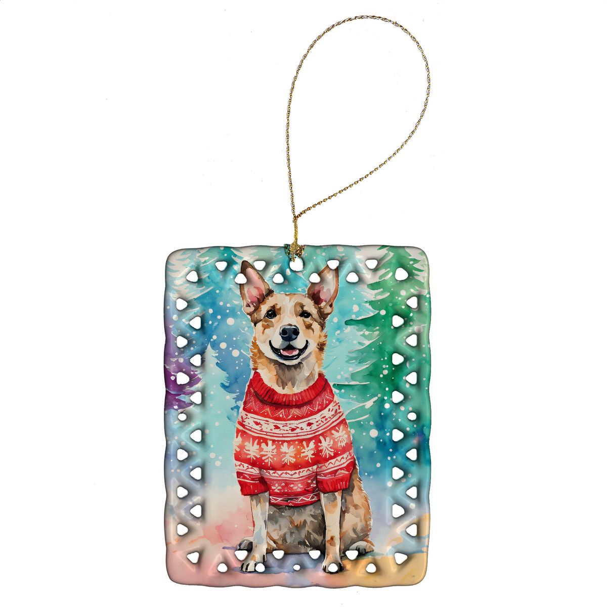Australian Cattle Dog Christmas Porcelain Ornament Christmas Tree Hanging Decorations For Home Christmas Holiday, Rectangle, Gift, Multicolor_maomaolike.com