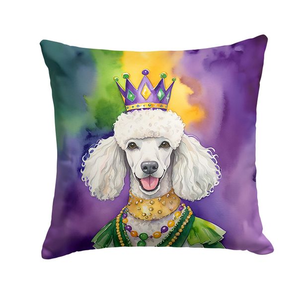 White Poodle King Of Mardi Gras Throw Pillow Machine Washable, Indoor Outdoor Decorative Pillow For Couch, Bed Or Patio, 14Hx14W_maomaolike.com