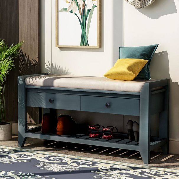 Shoe Rack With Cushioned Seat And Drawers,Multipurpose Entryway Storage Bench_maomaolike.com