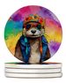 Hippie Animal Otter Large Sandstone Coasters Pack Of 4 Absorbent Round Coasters Decor Gifts For Men Or Women, 4 In, Multicolor_maomaolike.com