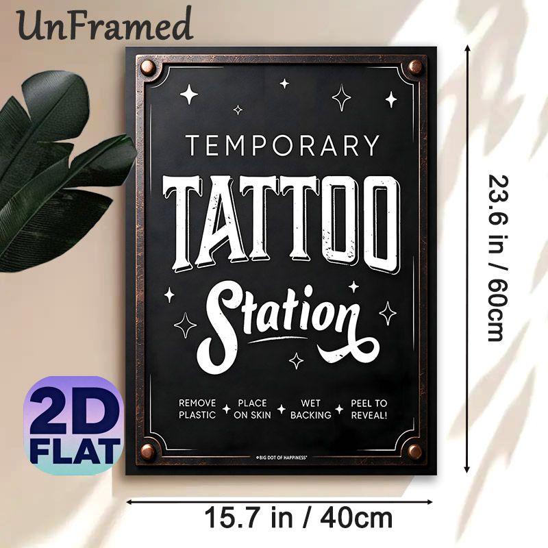 Temporary Tattoo Station Painting Poster, Vintage Chalkboard-style Poster With White Typography & Star Accents, Clear Operation Guide, Ideal For_maomaolike.com