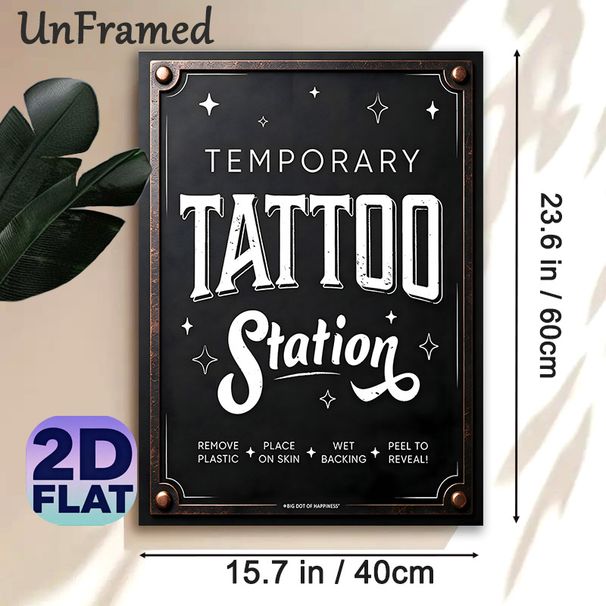 Temporary Tattoo Station Painting Poster, Vintage Chalkboard-style Poster With White Typography & Star Accents, Clear Operation Guide, Ideal For_maomaolike.com