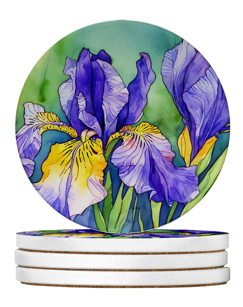 Tennessee Iris In Watercolor Large Sandstone Coasters Pack Of 4 Absorbent Round Coasters Decor Gifts For Men Or Women, 4 In, Multicolor_maomaolike.com