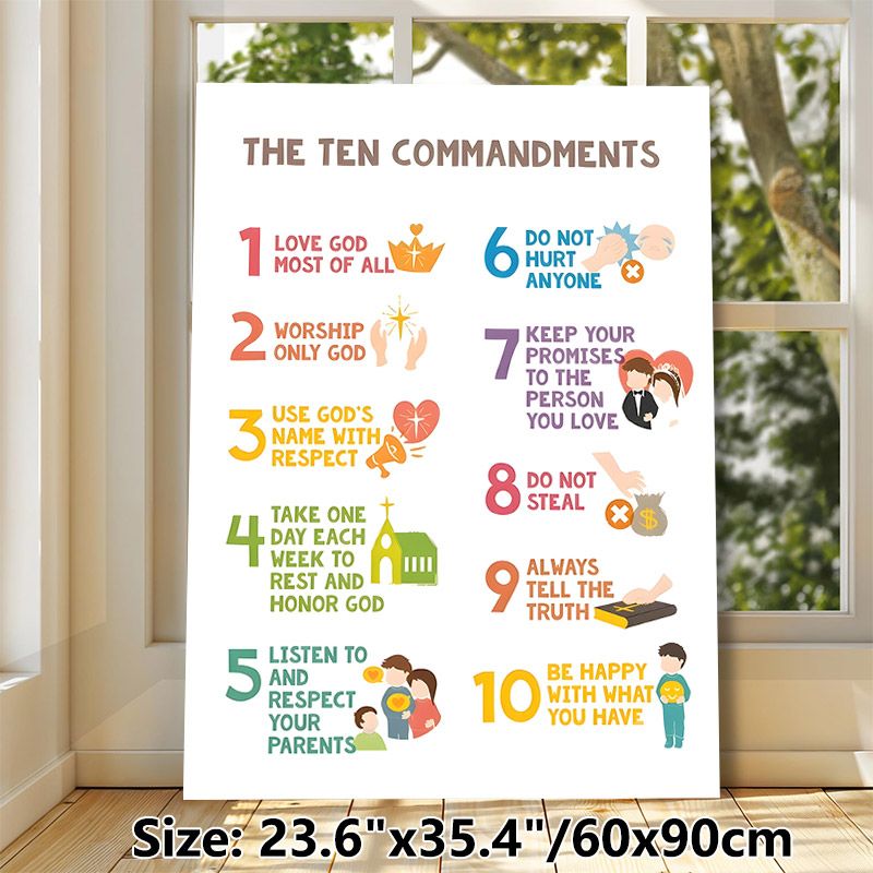 Ten Commandments Painting Poster, Colorful Cartoon-style Illustrated Poster, Offers Clear Moral Guidance, Suitable For Church And Home Wall Decor_maomaolike.com