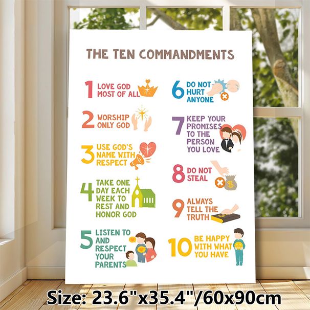 Ten Commandments Painting Poster, Colorful Cartoon-style Illustrated Poster, Offers Clear Moral Guidance, Suitable For Church And Home Wall Decor_maomaolike.com