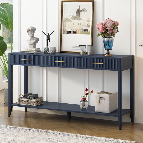 High-Quality Entryway Console Table With Vertical Stripe Drawers, Long Legs,Suitable For Entryway, Hallway, Living Room, Foyer, Corridor_maomaolike.com