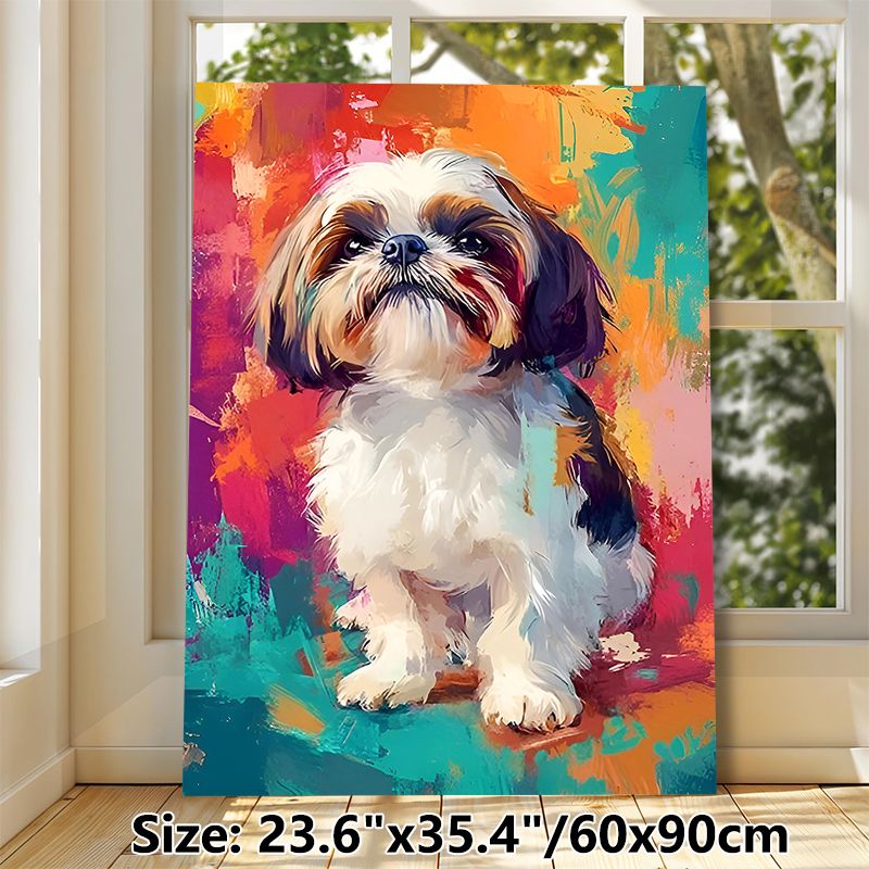 Shih Tzu Dog Painting Poster, Vibrant Abstract Brushstroke Style Poster, Captivating Canine Portrait Artwork, Ideal For Living Room, Bedroom And Pet_maomaolike.com