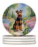 Welsh Terrier Spring Path Large Sandstone Coasters Pack Of 4 Absorbent Round Coasters Decor Gifts For Men Or Women, 4 In, Multicolor_maomaolike.com