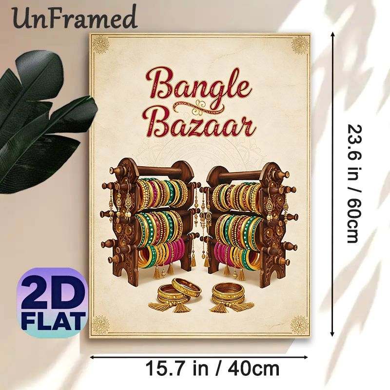 Indian Bangle Bazaar Painting Poster, Vintage-toned Colorful Traditional Bangle Display Poster, Cultural Decorative Artwork Suitable For Living Room_maomaolike.com