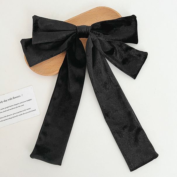 Solid color velvet bow ribbon hairpin female back of the head spring clip velvet hair accessories E275_maomaolike.com