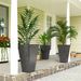 28" Tall Planters, Set Of 3 Plastic Flower Pots With Marble Finish And Drainage Holes, Stackable Taper Planters, Black_maomaolike.com