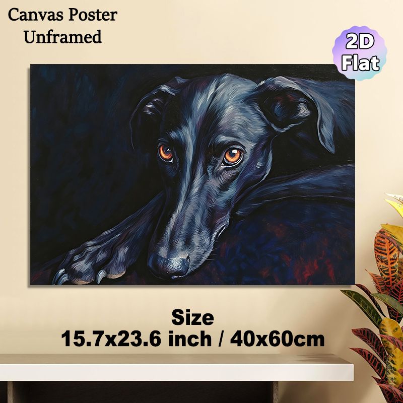 Black Greyhound Painting Poster, Realistic Dark-toned Pet Portrait Poster, Captivating Vivid Amber-eyed Hound Artwork, Ideal For Living Room, Bedroom_maomaolike.com