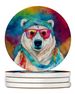 Hippie Animal Polar Bear Large Sandstone Coasters Pack Of 4 Absorbent Round Coasters Decor Gifts For Men Or Women, 4 In, Multicolor_maomaolike.com