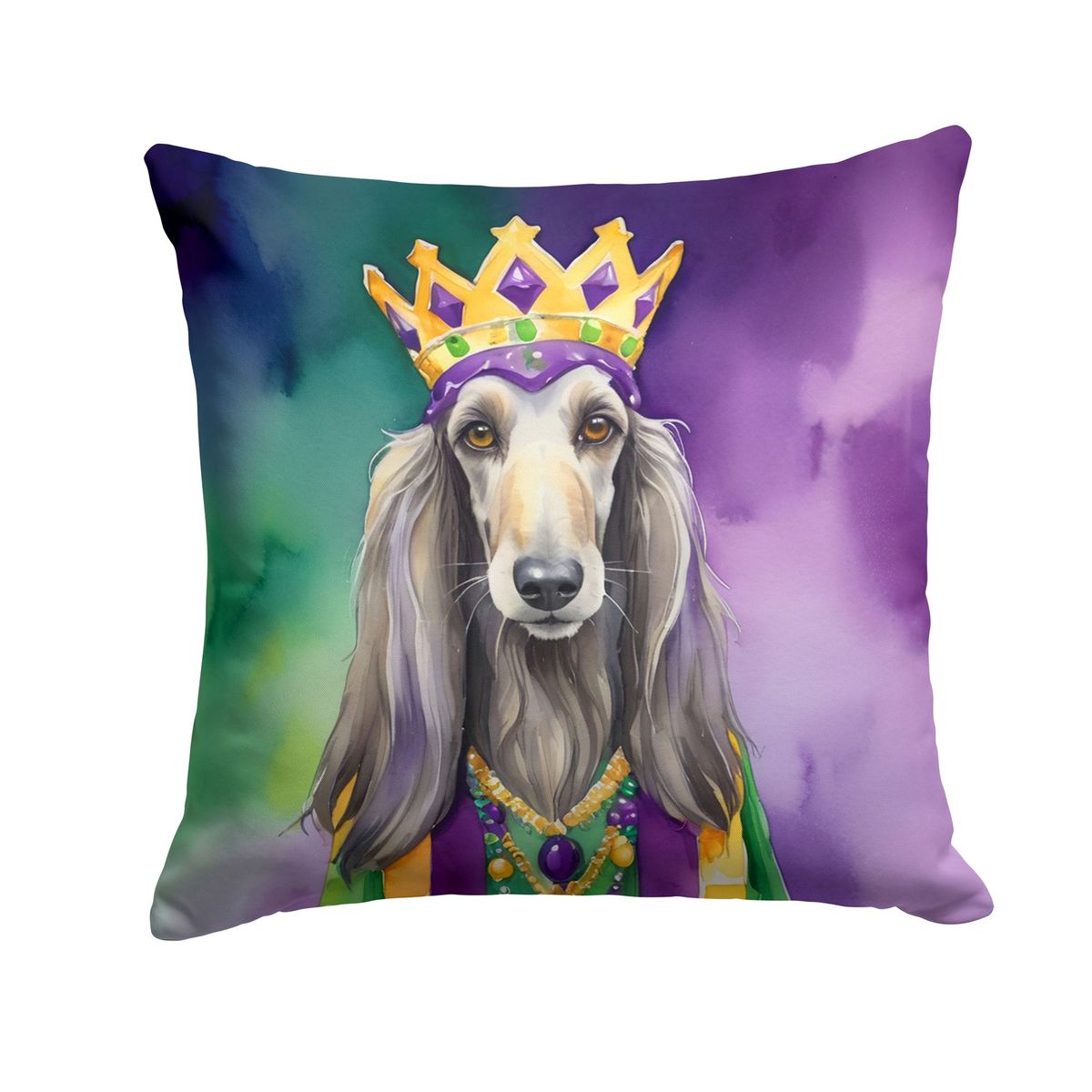 Afghan Hound King Of Mardi Gras Throw Pillow Machine Washable, Indoor Outdoor Decorative Pillow For Couch, Bed Or Patio, 18Hx18W_maomaolike.com