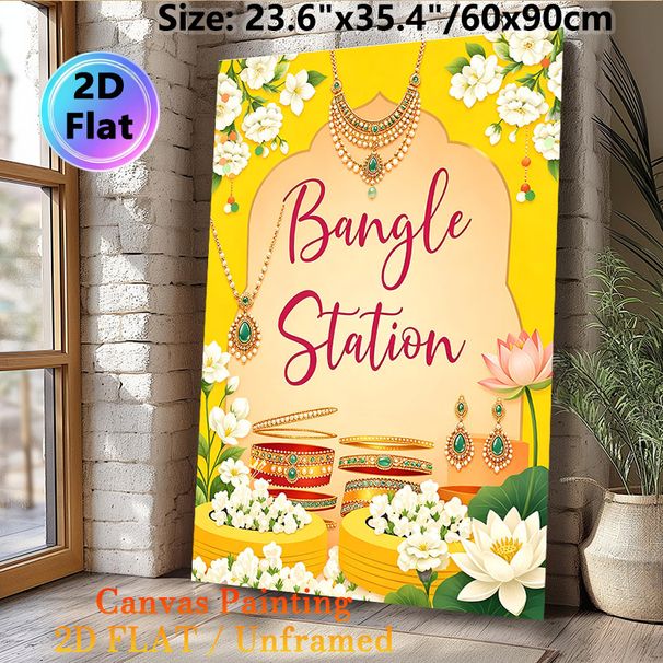 Bangle Station Painting Poster, Vibrant Indian-inspired Ornate Jewelry & Floral Poster, Eye-catching Cultural Decor Ideal For Wedding Events, Festive_maomaolike.com