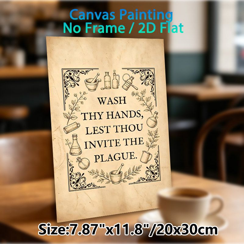 Vintage Hand Washing Reminder Painting Poster, Retro Sketch-style Poster With Apothecary Tools & Herbal Motifs, Humorous Hygiene Reminder Suitable For_maomaolike.com