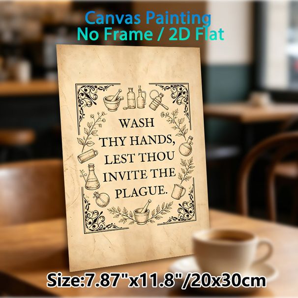 Vintage Hand Washing Reminder Painting Poster, Retro Sketch-style Poster With Apothecary Tools & Herbal Motifs, Humorous Hygiene Reminder Suitable For_maomaolike.com