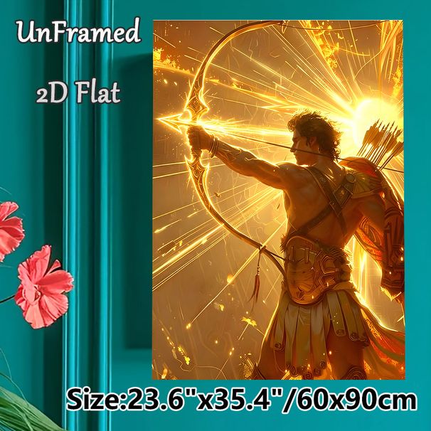 Mythological Solar Archer Painting Poster, Golden Luminous Fantasy Style Poster, Striking Glowing Bow Artwork Suitable For Home, Game Room, Study_maomaolike.com