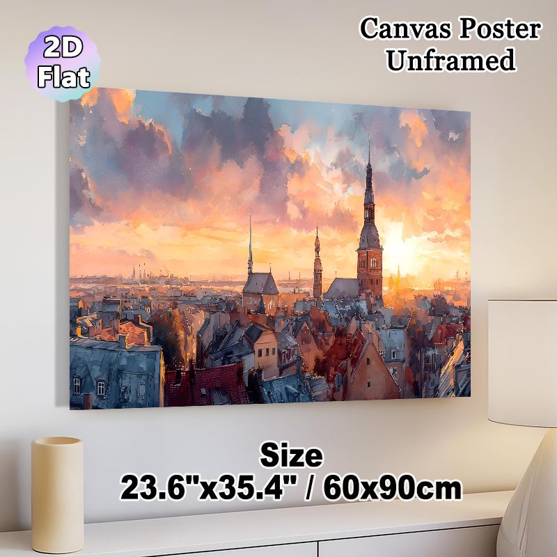 Old European City Sunset Painting Poster, Warm-toned Watercolor Historic Skyline Poster, Atmospheric Scenic Artwork Ideal For Living Room, Office Wall_maomaolike.com