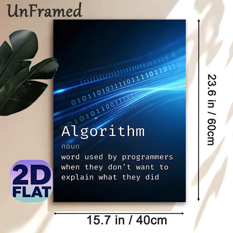 Algorithm Themed Painting Poster, Sleek Blue Binary Code Graphic Poster, Humorous Programmer Definition Design, Suitable For Tech Office Or Workspace_maomaolike.com