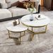 Modern Round Nesting Coffee Table Set 2-Piece White & Marbling Top Gold Base_maomaolike.com