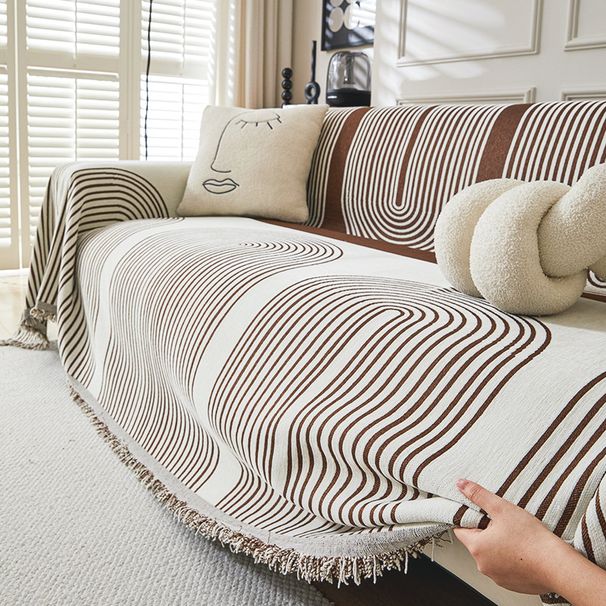Soft Chenille Geometric Pattern Throw For 3-Seater Couch, Modern Striped Design, Multiple Sizes & Colors Cover Sofa_maomaolike.com