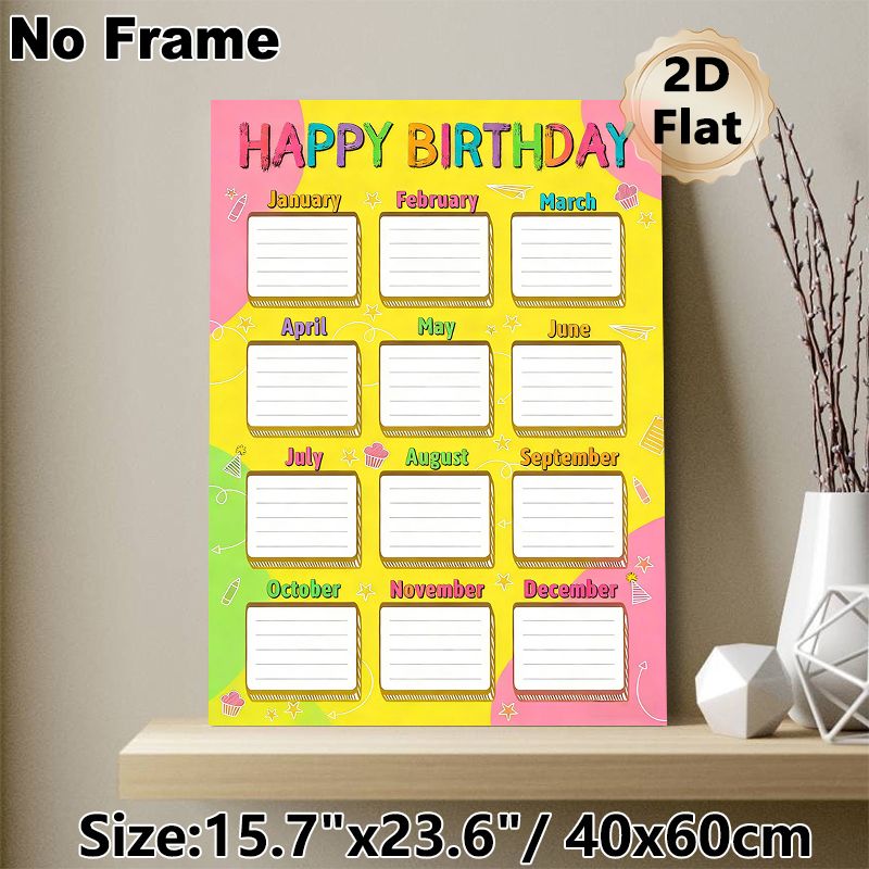 Birthday Tracker Painting Poster, Vibrant Hand-drawn Style Poster, Practical Monthly Birthday Record Display, Suitable For Office, Lounge And Party_maomaolike.com