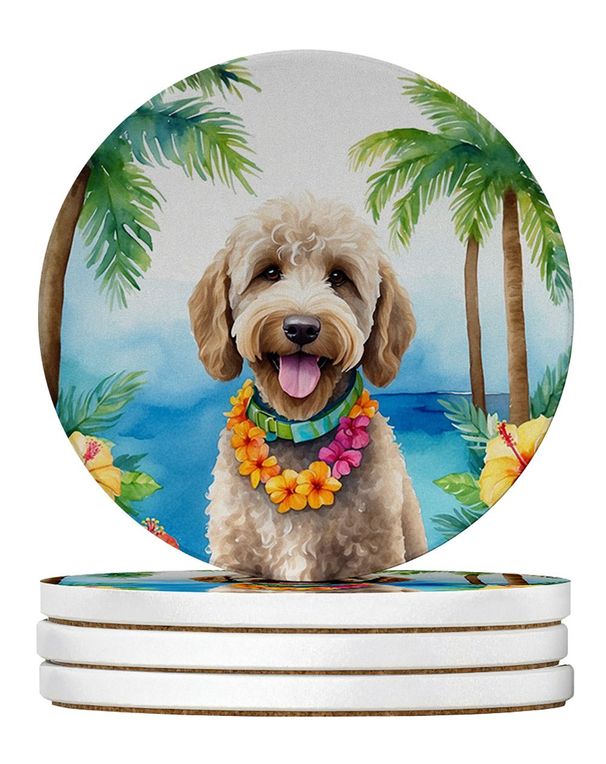 Labradoodle Luau Large Sandstone Coasters Pack Of 4 Absorbent Round Coasters Decor Gifts For Men Or Women, 4 In, Multicolor_maomaolike.com