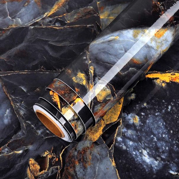 40cm*500cm Premium Black & Gold Marble Wallpaper – Self-Adhesive Waterproof Vinyl Wrap For Cabinets, Countertops, Kitchen Walls & Furniture_maomaolike.com