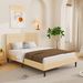 Queen Size Wood Slat Bed Frame 800 Lbs Capacity With PU Leather Headboard_maomaolike.com